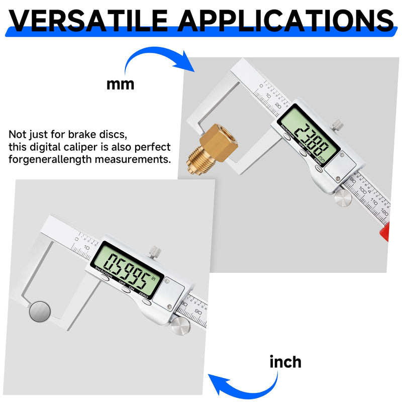 Digital Outside Groove Caliper, Disc Brake Rotor Micrometer, Digital Vernier Calipers Measuring Tool for Disc Brake, Brake Measuring Tool wtih Caliper- Inch/Metric Conversion (2 Inch/50mm)