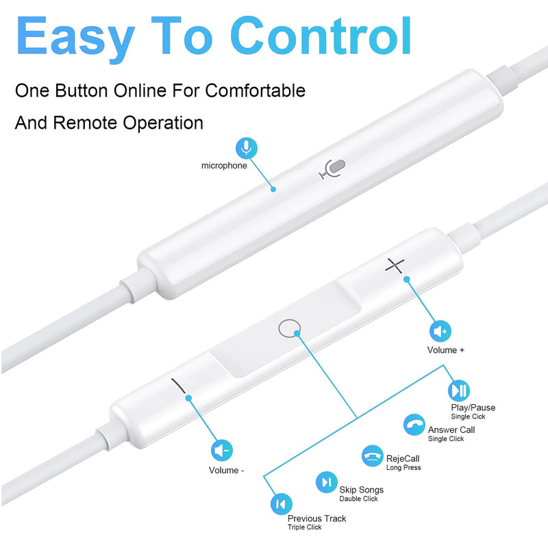 Wired Earbuds 2 Pack, Earbuds HiFi Stereo Wired Earphones Headphones with Microphone Volume Control Compatible with iPad, Laptop, MP3, Android Smartphones, Fits All 3.5mm Jack Device Off-white