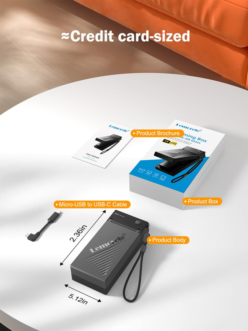 Lemorele Built-in 5000mAh Battery HDMI to USB-C Adapter for AR Glasses | Supports 4K60Hz output, feeds Fire TV Stick & AR glasses at once, fits Xreal Air, Rokid & USB-C monitors w/one-key control