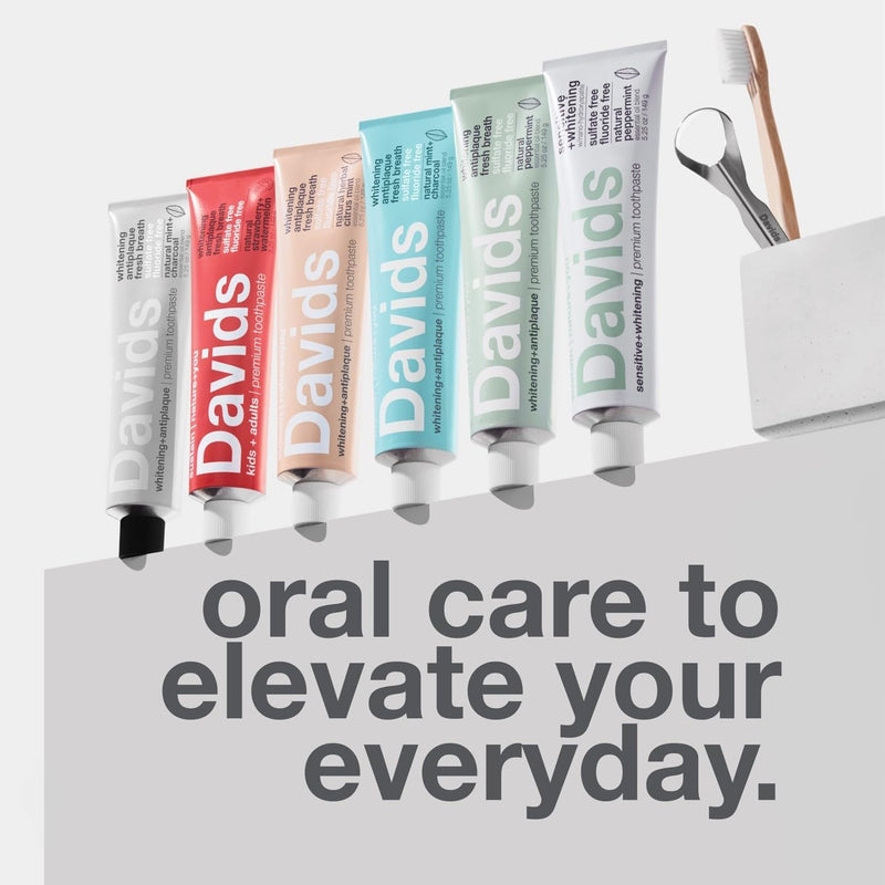 Davids Fluoride Free Toothpaste, Teeth Whitening, Antiplaque, SLS (Sulfate) Free, Promotes Enamel Health, Mouth & Gum Detox, EWG Verified, Natural Peppermint, 5.25oz (3 Pack) 5.25 Ounce (Pack of 3)