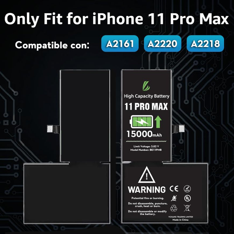 LL TRADER Battery for iPhone 11 Pro Max 15000 mAh High Capacity Replacement Battery for iPhone 11 Pro Max, (A2161、A2220、A2218) with Full Set Repair Tool Kit for USA 2025 11ProMax-15000