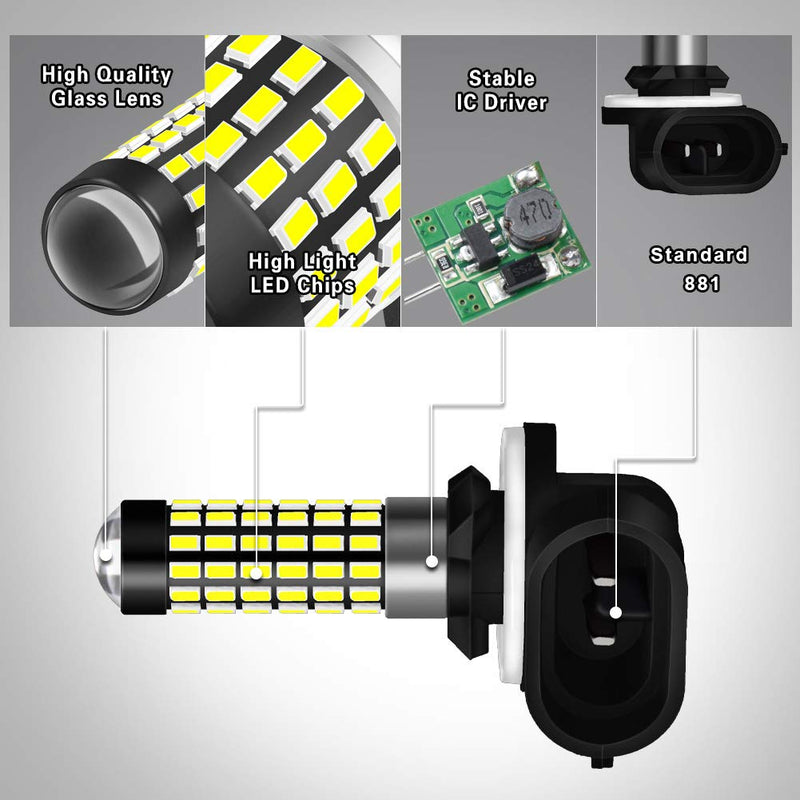 900Lm Xenon White 894 881 886 889 896 898 LED Bulbs With Lens Projector For Fog Light DRL Automotive Driving Lamp Daytime Running Light 3014SMD 78-EX Chipsets, 6500K,12-24V 4W 881 Fog Light