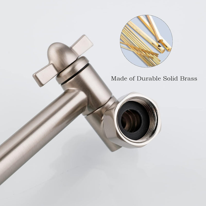 Shower Head Extension Arm - 11" Solid Brass Shower Arm Extension with Universal Connection to Showerheads - Easily Adjustable Shower Arm for Rain Showerheads (Elegant Brushed Nickel)