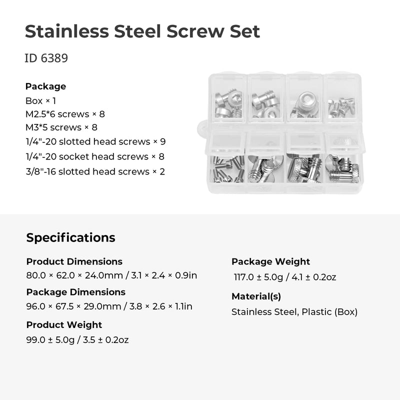 SMALLRIG Camera Screws Stainless Steel Screw Set 35 Pcs (1/4"-20, 3/8"-16, M2.5, M3), Suitable for Cameras, Cages, Handles, with Portable Storage Case - 6389