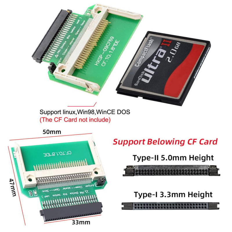 CF Compact Flash Memory Card True-IDE Mode to 50pin 1.8 Inch IDE Hard Drive HDD SSD Converter Adapter Supports Master Slave Mode CF to 50Pin IDE