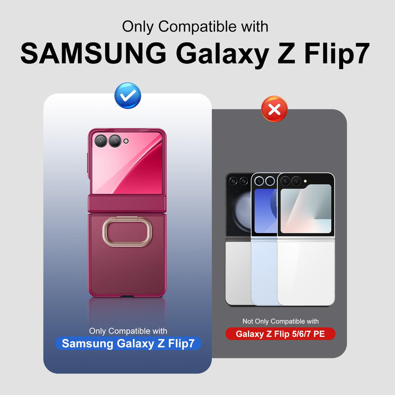 Kaiiecal for Samsung Galaxy Z Flip 7 Case with Ring [Anti-Yellowing][Built-in Screen Protector][Hinge Protection] Translucent Matte Shockproof Protective Slim Case for Galaxy Z Flip 7(Magenta) Magenta