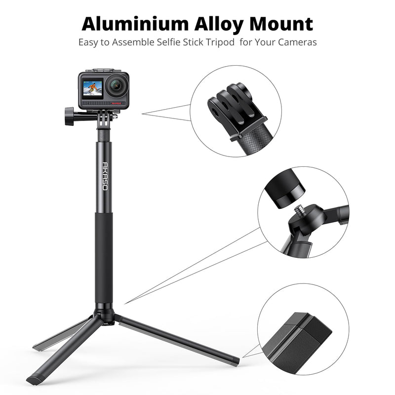 AKASO 49.2"/120cm Selfie Stick Tripod Extendable Action Camera Mount | Compatible with AKASO EK7000/Brave 4/EK7000 Pro/Brave 7 LE/Brave 7/GoPro Hero 13/12/11/10/ 9/Max/DJI Osmo Action 5/4/3 (120cm) Selfie Stick Tripod