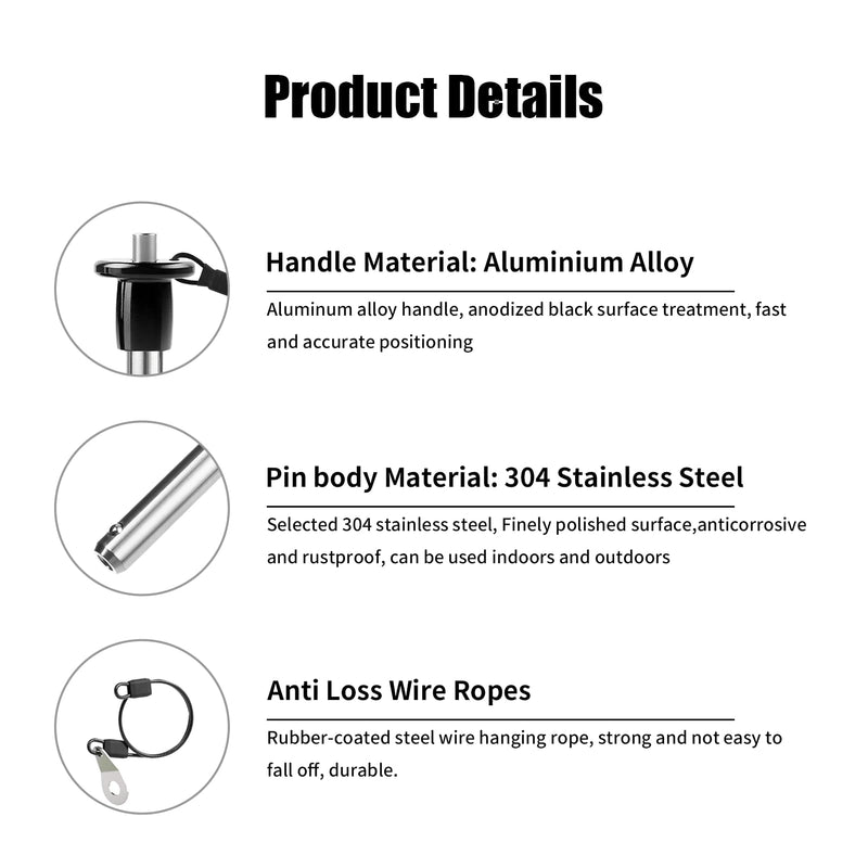 4 Pack 304 Stainless Steel Quick Release Pin 5/16 Inch Diameter Ball Locking Pin with Push Button Round Handle Lanyard Usable Length 2" (8mm x 51mm) 8mm-51mm 4