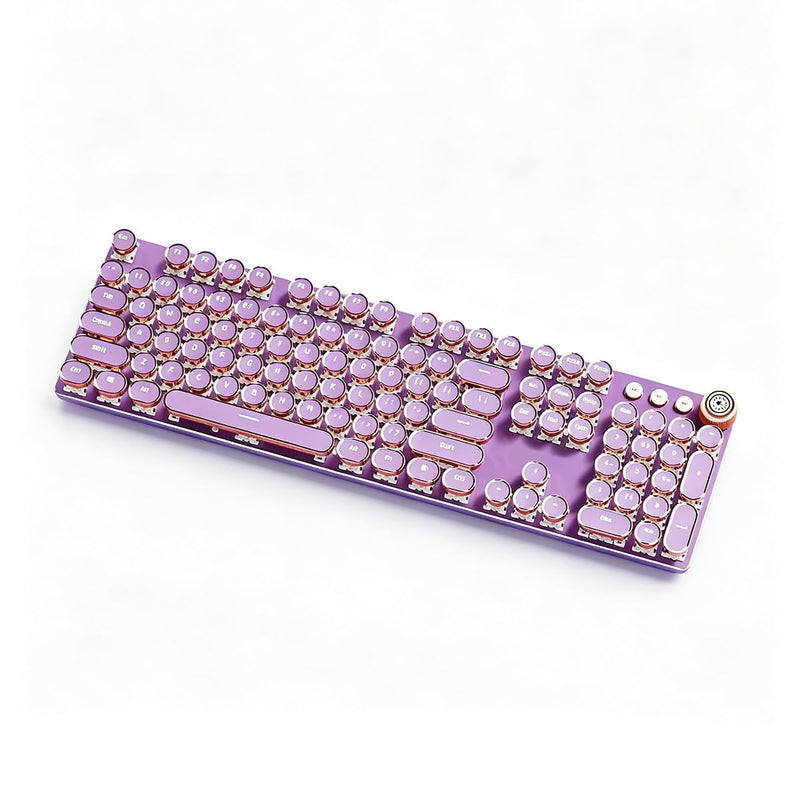 Purple Retro Typewriter Keyboard, 104 Keys Wired USB with Round Keycaps, LED Backlit, for PC Laptop Mac Windows Purple