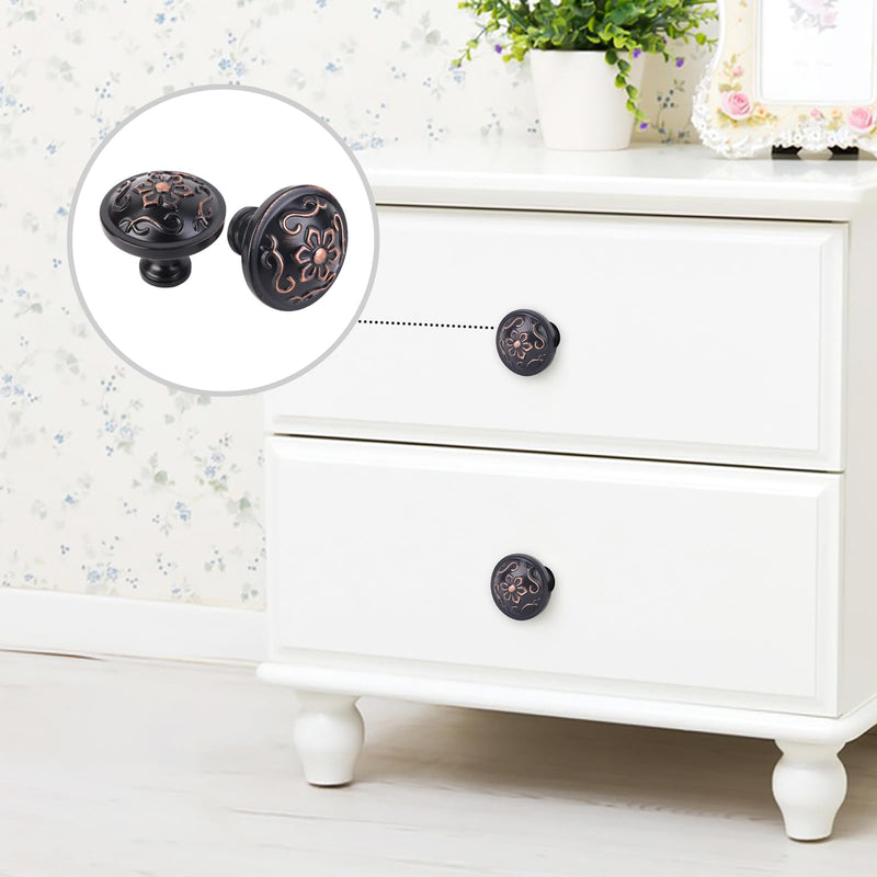 10 Pack 1.26 Inch Oil Rubbed Bronze Cabinet Knobs with Backplate | Vintage Style, Rust Resistant, Easy Install for Kitchen Bath Dresser 10