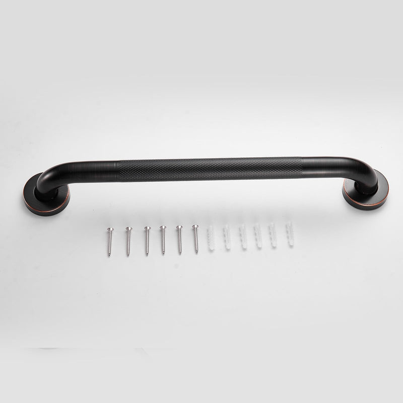16" Shower Grab Bar, Oil Rubbed Bronze Finish, Stainless Steel Bathroom Safety Bar with Non-Slip Knurled Handle, Heavy Duty Handrail for Elderly or Disabled (1" Diameter) 16