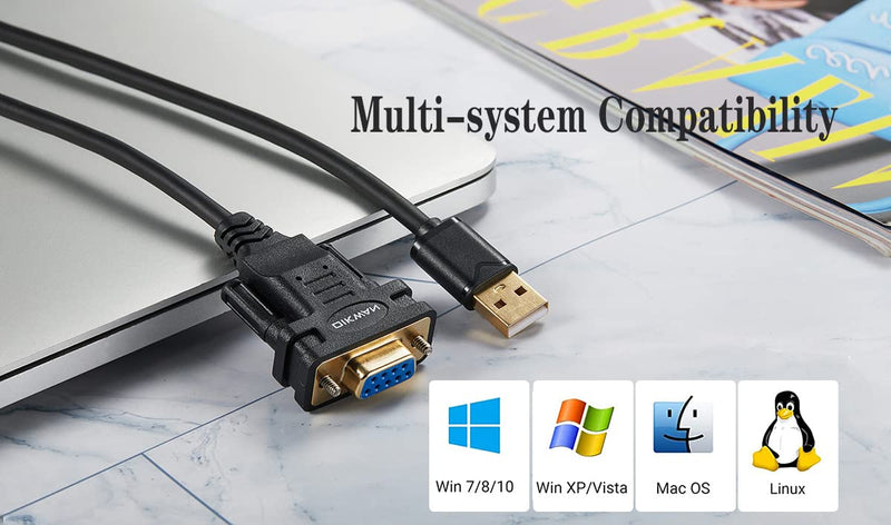 USB to RS232 Adapter with FTDI Chipset, 6.6ft USB 2.0 Male to RS232 Female DB9 Serial Converter Cable for Cashier Register, Modem, Scanner, Digital Cameras, CNC,Black USB to DB9 Female Cable