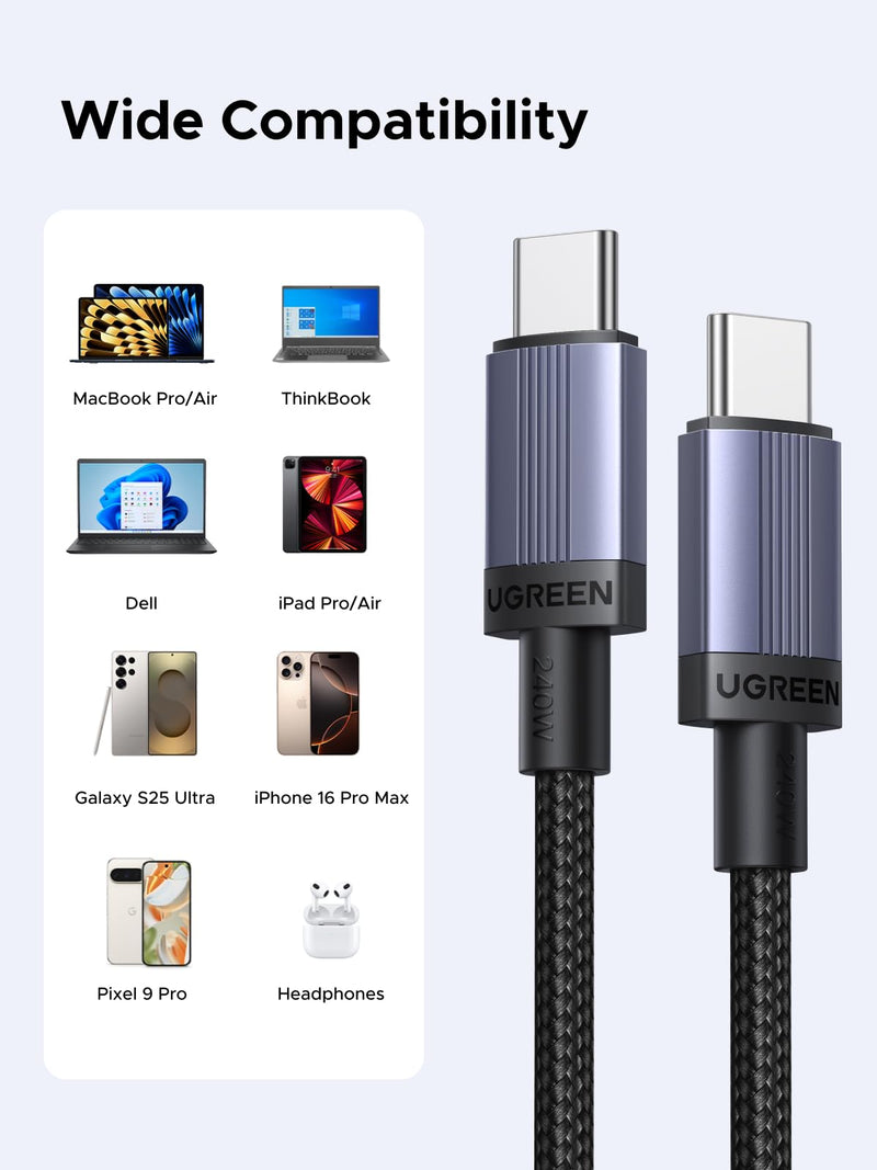 UGREEN 2-Pack 240W USB C to USB C Cable, Fast Charging USB C Cable for iPhone 17 Pro Max/16/15, Galaxy S25/S24/S23, Pixel 10/9/8, MacBook Pro/Air, ThinkBook, Dell XPS, iPad Pro/Air, Steam Deck, 10FT
