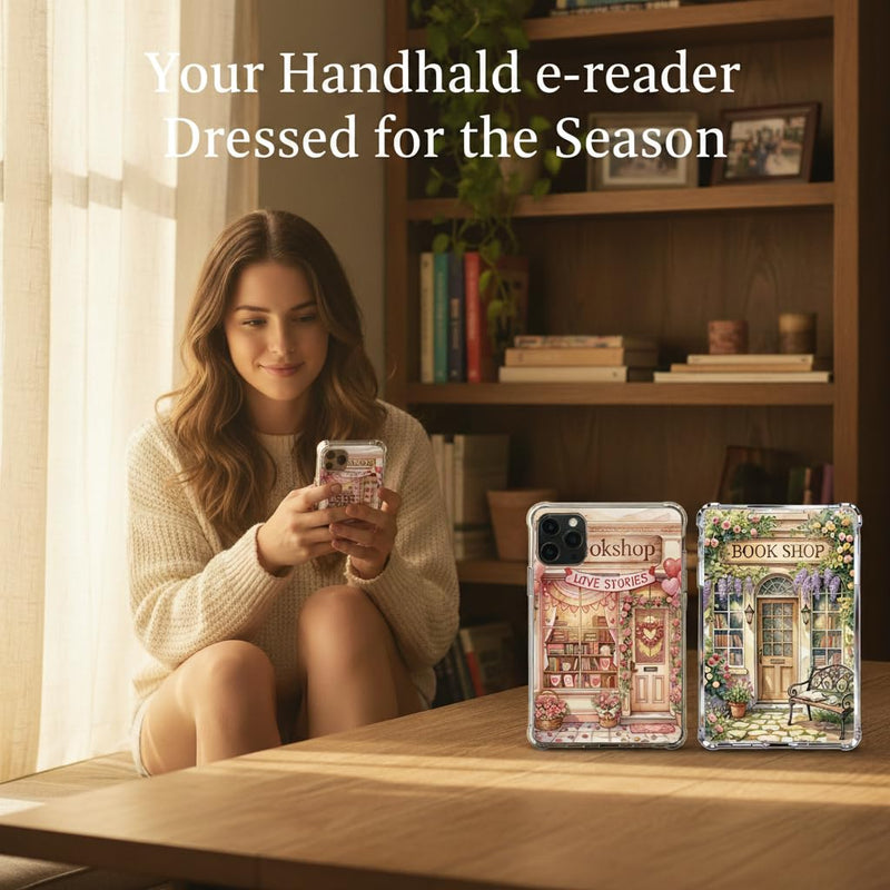 8PCS Seasonal Bookshop Kindle Insert Cardstock for Clear Case, Aesthetic Bookstore Back Inserts for E-Reader, Holiday & Year-Round Designs for 6.8'' Devices, Book Lover Accessories Gift Seasonal Bookshop Insert for Kindle Case