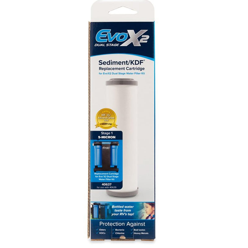 Camco EVO 5-Micron Water Filter Replacement Cartridge - Significantly Reduces Sediment, Taste, Odor and Chlorine - Prolongs Your Carbon Block Filter (40637) 1 Count (Pack of 1)