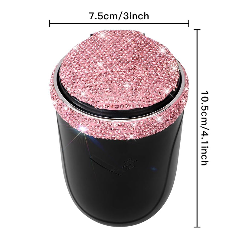 SAVORI Car Ashtray for Women Men, Portable Bling Cigarette Smokeless Cylinder Cup Holder with Blue LED Light Indicator Car Accessories (Pink) Pink