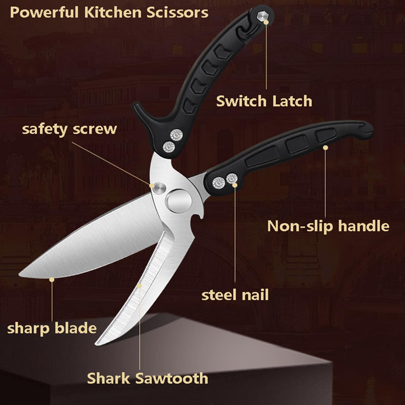 Kitchen Scissors/Shears,Multi-purpose Super Sharp Heavy Duty Poultry Scissors,for Poultry, Fish, Meat, Vegetables, a Good Partner in the Kitchen (Black) Black
