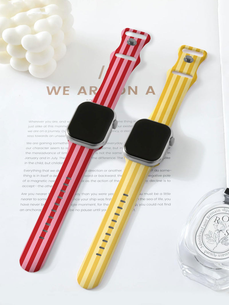 Cute Watch Band Compatible with Apple Watch for Cherry Bow Watch Strap Women, Soft Silicone Compatible with iwatch Series 11 10 9 8 7 6 5 4 3 2 1 SE Ultra 38 40 41 42 44 45 46 49mm Striped - red 38mm/40mm/41mm/42mm(Series 11 10)