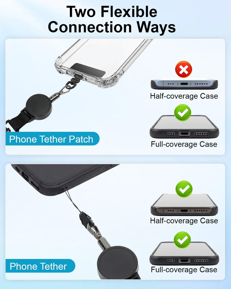 SUPBEE Anti-Theft Phone Tether, Retractable Phone Lanyard with Steel Cable, Locking Carabiner & Metal 360° Swivel Tab, Cellphone Strap for Travel, Hiking, Skiing, Fishing & Outdoor Adventures 1 Pack