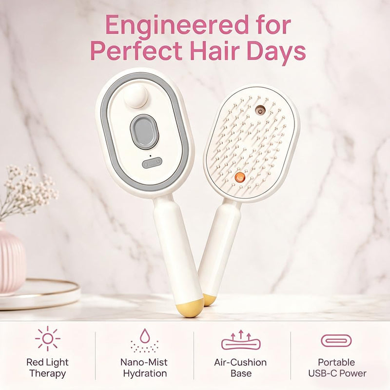  [AUSTRALIA] - Electric Spray Air Cushion Massage Comb, Rechargeable Detangling & Anti-Frizz Hair Brush, Hair Brush with Water Spray, Self-Cleaning Anti-Tangle, Steam Hair Straightener for Wet & Dry Hair(White)