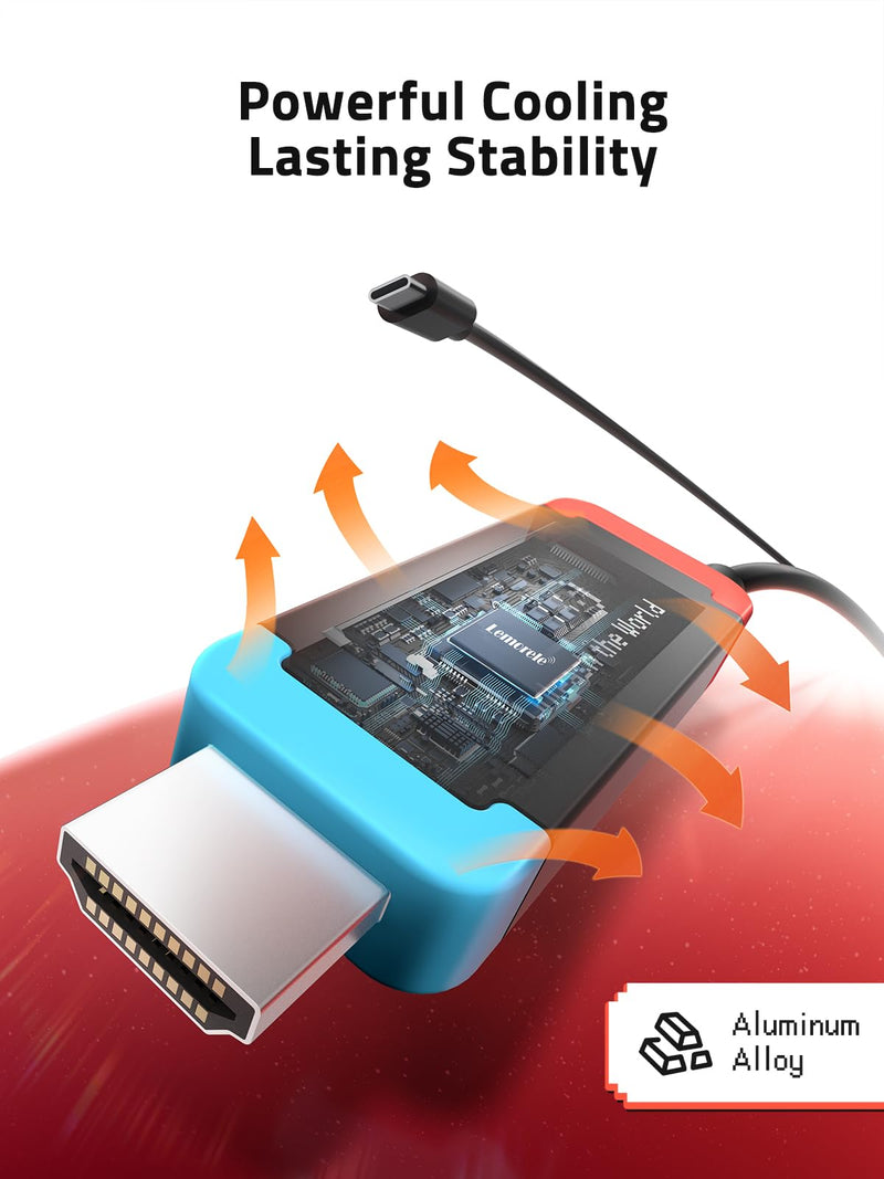 Lemorele 100W PD USB‑C to HDMI Adapter Cable for Switch 2, 4K@60Hz | Compatible with Switch OLED/Original, MacBook, Steam Deck, ROG Ally. DP Alt Mode required. 3.28ft Plug-and-Play Cable
