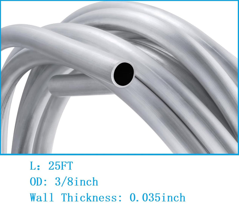 3/8 Fuel Line, 3003 Grade Aluminium Tubing for Brake Line, Metal Gas Line, Refrigeration Equipment, [3/8”OD][L:25FT.][ Wall Thickness:0.035"] 25FT