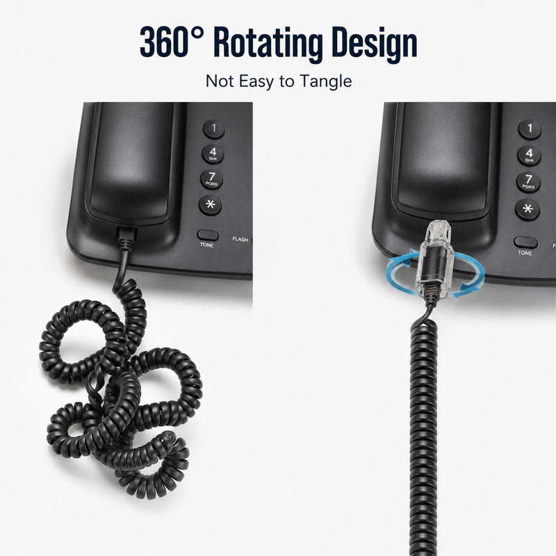4 Pack Telephone Cord Detangler Anti-Tangle 360° Phone Cord | Wireless for Desk Phone Rotating Landline Telephone Cord Detangler Telephone Extended Rotating Black
