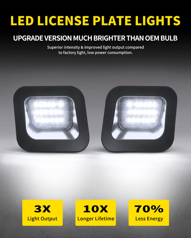 LED License Plate Lights Bright White Smoke Lens Tag Lamp Assembly Replacement Compatible with 2003-2018 Dodge RAM 1500 2500 3500 Pickup Truck, Pack of 2