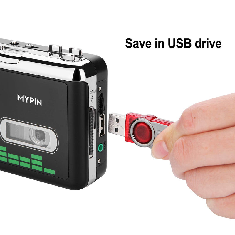 USB Cassette to MP3 Converter, Portable Walkman Cassette Audio Music Player Tape-to-MP3 Converter with Earphones, Volume Control, Auto Reverse, No PC Required Black