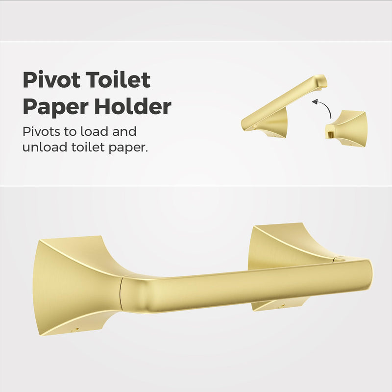Pfister Bruxie Toilet Paper Holder, Bathroom Tissue Roll Holder, Wall-Mounted, Screw-in, Brushed Gold Finish, BPHBIE0BG