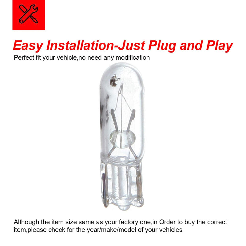 cciyu 10 pcs T5 17 86 206 White Halogen Light Bulb Instrument Cluster Gauge Dash Lamp 12V