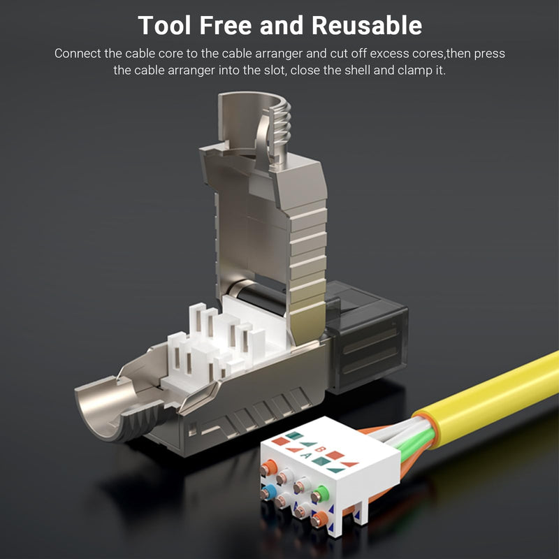 6-Pack RJ45 Connectors Tool Free Cat 8, Cat8 Field Termination Plug Shielded RJ45 Modular Plugs for 2000MHz 2GHz 40G Double Shielded Solid LAN Cable 22AWG-24AWG 6-Pack