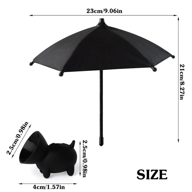 Phone Umbrella for Sun Cell Phone Umbrella with Universal Adjustable Piggy Suction Cup Stand, Outdoor Anti-Reflective Cell Phone Umbrella Sun Shade with Flexible Angle Change for All Phones Black