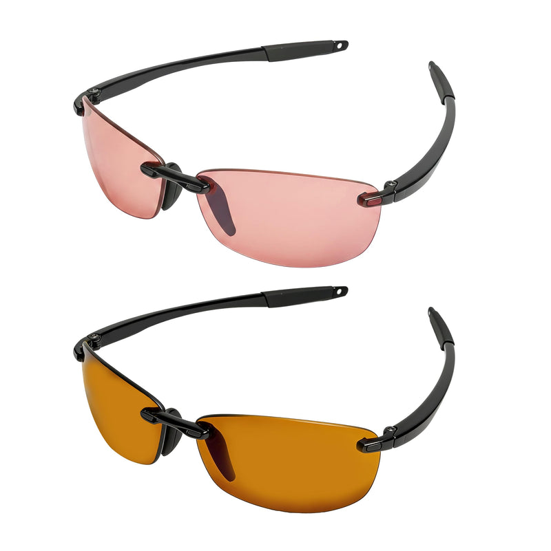 BRADDELL FL-41 Rose and FL-60 Brown Sports Glasses for Migraine Light Sensitivity, Fluorescent LED Glare, Photophobia and Concussion (Rectangular)