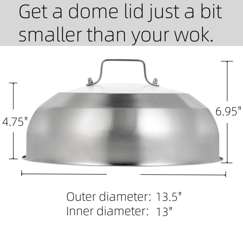 13.5 Inch (13 Inch Inner Diameter) Stainless Steel Basting Cover, for 14 Inch Woks, Melting Dome for Griddle Cooking, Round Steaming Cover Lid with Tempered Glass Top and Steam Holes 13.5" for 14 Inch Woks