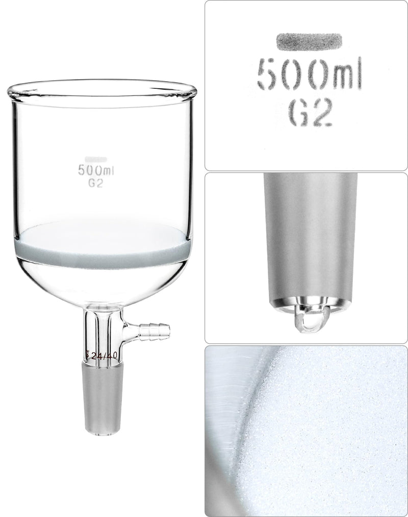 QWORK Borosilicate Glass 500ml Buchner Filtering Funnel and 1000 mL Erlenmeyer Flask, with Standard 24/40 Joint