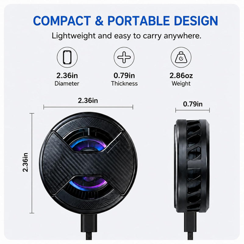 Magnetic Phone Charger with Cooler, Fast Wireless Charger Phone Cooler | RGB LED Black