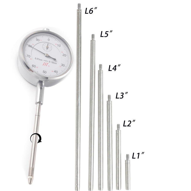 6pcs Dial Indicator Extension Stem Rod, 1",2",3",4",5",6",Electrical Digital Indicator Extension Stem Rod Set,Combine to 0-21", Standard 4-48 Thread 4-48 UNF Thread