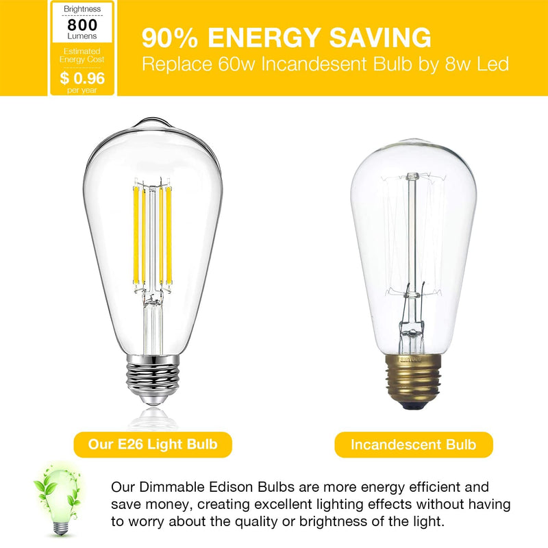 DAYBETTER 16 Pack Vintage LED Edison Bulbs, E26 Led Bulb 60W Equivalent, Dimmable Led Light Bulbs, High Brightness 800 LM Warm White 2700K, ST58 Antique LED Filament Bulbs, Clear Glass Style for Home