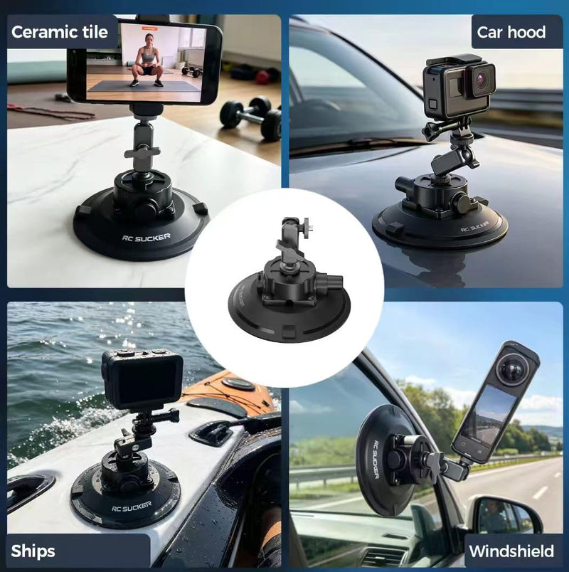 4.5 Inch Vacuum Suction Cup Camera Mount, Car Windshield Holder with Ball Head Magic Arm, 1/4" Thread for Mirrorless, Action Cam & Phone – on Car Windshield, Glass, Tile, Roof 4.5"