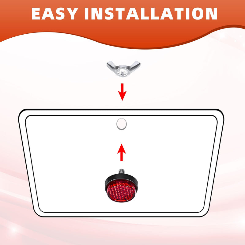 Red Reflector Motorcycle License Plate Brackets Bolts and Nuts, 6PCS Warning Reflective Screws, Bright License Plate Bolts, Round M5 Tag Screws