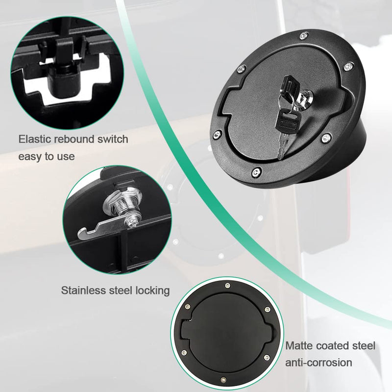 Fuel Filler Door Locking Gas Tank Cap Cover Compatible with 2007-2018 Jeep Wrangler JK JKU Sport Rubicon Sahara Unlimited With key
