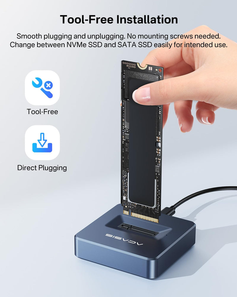 ACASIS NVME to USB Docking Station, Aluminium Alloy Housing, Fast Heat Dissipation, M.2 SSD Adapter 10Gbps, Support M.2 NVMe & SATA-Based SSDs