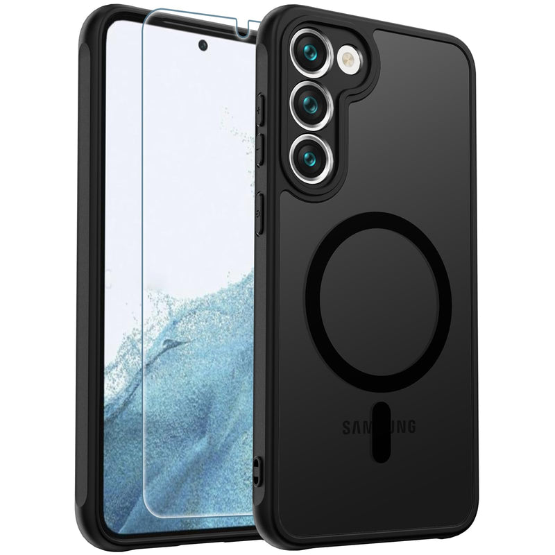for Samsung Galaxy S23 Plus Case, [Compatible with Magsafe] [Screen Protector] Matte Translucent Slim Shockproof Case Military Grade Protection Phone Cover 6.6-inch, Black