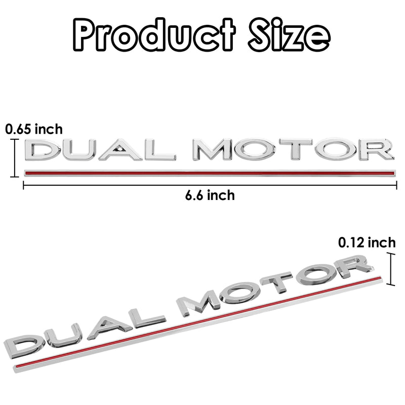 Dual Motor Emblem Sticker for Tesla Model 3 Model Y, ABS Underline Badge Letters Sticker for Car Rear Trunk Compatible with Tesla Model 3/Y/S/X Decals Decorative Accessories (Silver) SilverRed