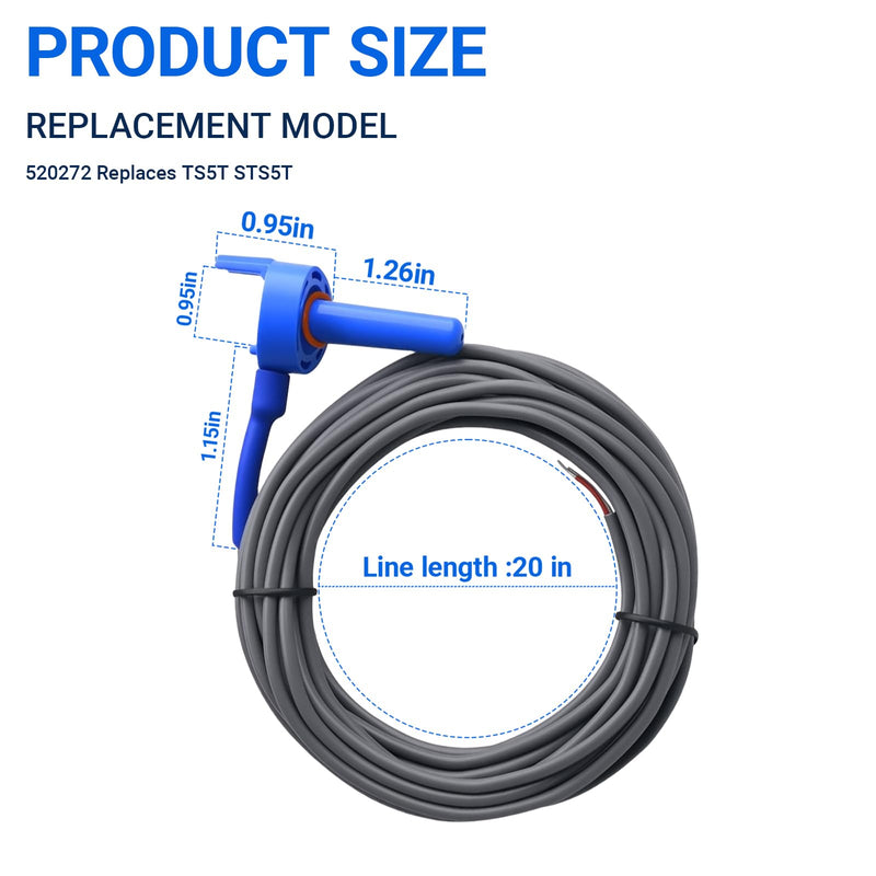 520272 Pool Temperature Sensor Thermistor Air/Water/Solar Replacement Kit for Pentair Jandy Pool/Spa Heater System Temperature Sensor 20 Feet Cable 2 Pack