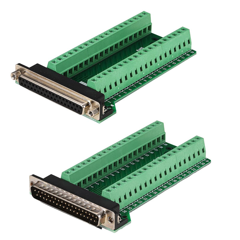 2Pcs DB37 Male Female Breakout Board Connector, RS232 D-SUB Serial 37 Pin Port Terminal Solderfree Adapter with Nut