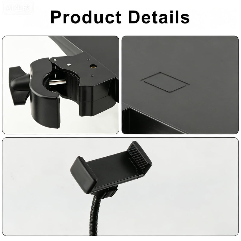 Mic Stands Tray with Phone Holder, 11" x 10.8" Large Microphone Stand Trays Shelf, Adjustable Non Slip Music Stand Accessory for Music Stand Live Streaming Karaoke, Fit 2.2-5.5 lb Mic Stands Tray with Phone Holder