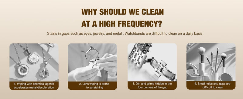 Ultrasonic Cleaner - 45KHz Ultrasonic Cleaner Machine for All Jewelry, Eyeglasses, Watch Straps, Retainer, Dentures. 16oz 304 Stainless Steel Tank with 4 Cleaning Modes, Gift for Wife,Mom,Daughter Black