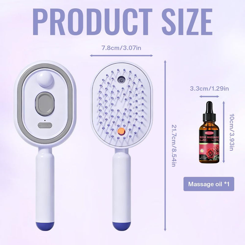 Electric Spray Air Cushion Massage Comb, Rechargeable Detangling & Anti-Frizz Hair Brush, Hair Brush with Water Spray, Self-Cleaning Anti-Tangle, Steam Hair Straightener for Wet & Dry Hair(Purple)